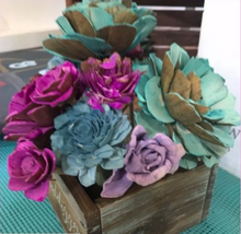 Flower Box with Hand Dyed Wood Flowers